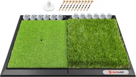 SAPLIZE Foldable Heavy-Duty Golf Hitting Mat, Practice Mat with 10mm EVA Rubber Backing, Larger Size for Indoor/Outdoor Swing and Chipping Practice, Anti-Deformation