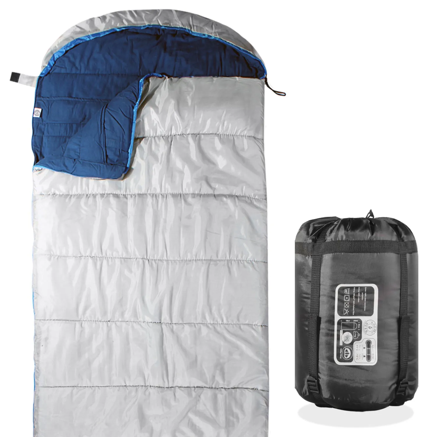 Sleeping Bag For Hiking Camping & Outdoor Activities - Compression Bag Included - Grey
