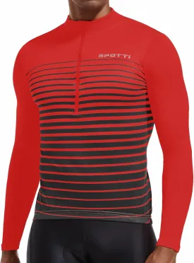 Spotti Men's Cycling Bike Jersey Long Sleeve with 3 Rear Pockets - Moisture Wicking, Breathable, Quick Dry Biking Shirt