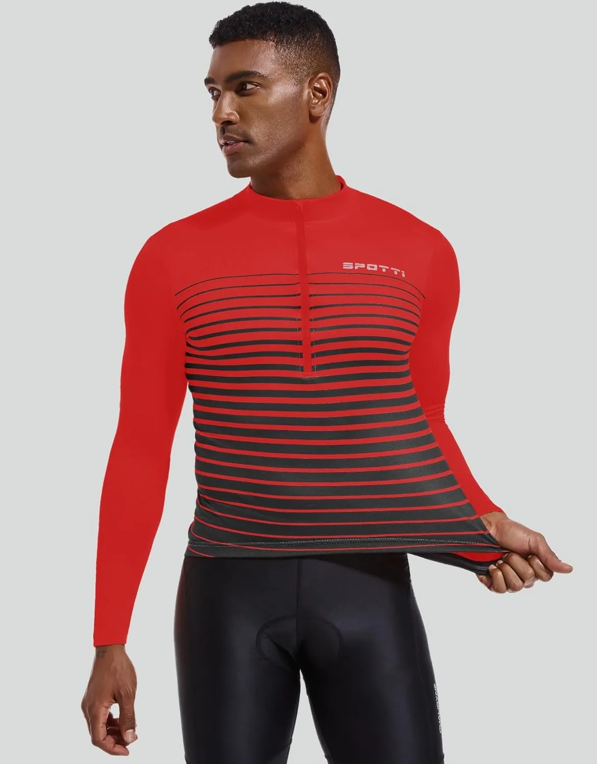 Spotti Men's Cycling Bike Jersey Long Sleeve with 3 Rear Pockets - Moisture Wicking, Breathable, Quick Dry Biking Shirt