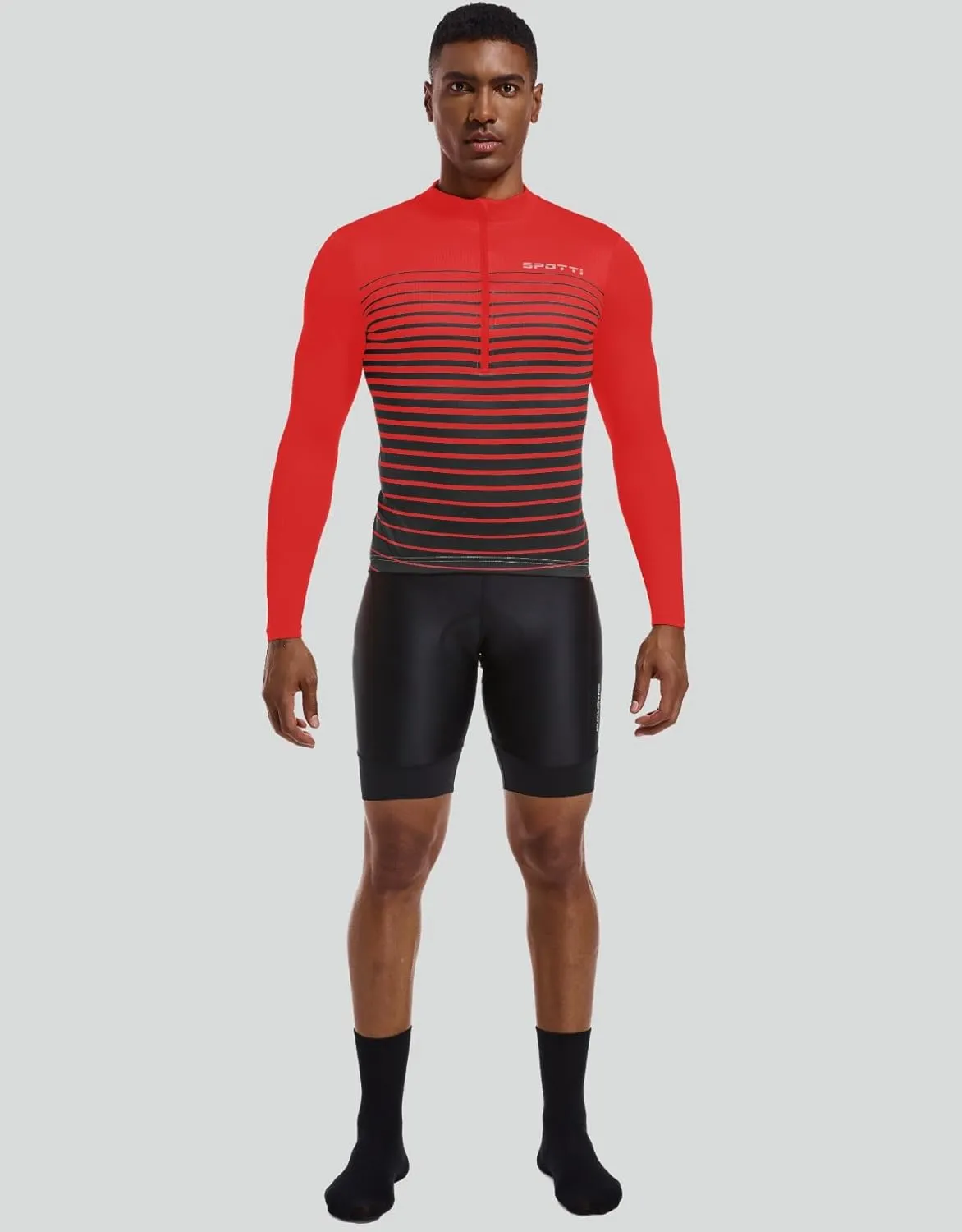 Spotti Men's Cycling Bike Jersey Long Sleeve with 3 Rear Pockets - Moisture Wicking, Breathable, Quick Dry Biking Shirt