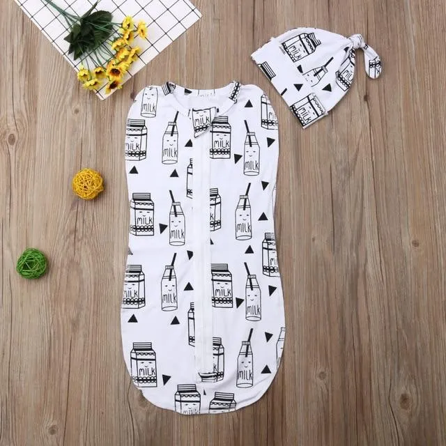 Swaddle Blanket Sleeping Bag Wrap and Hat 2pcs