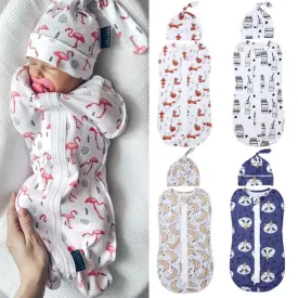Swaddle Blanket Sleeping Bag Wrap and Hat 2pcs