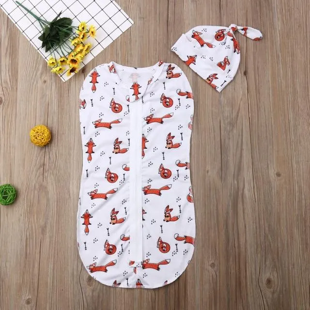 Swaddle Blanket Sleeping Bag Wrap and Hat 2pcs