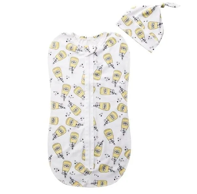 Swaddle Blanket Sleeping Bag Wrap and Hat 2pcs
