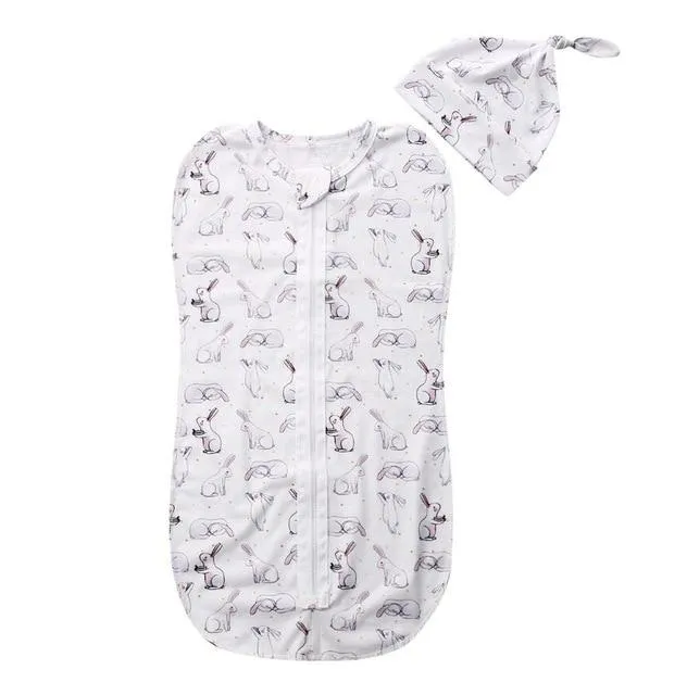 Swaddle Blanket Sleeping Bag Wrap and Hat 2pcs