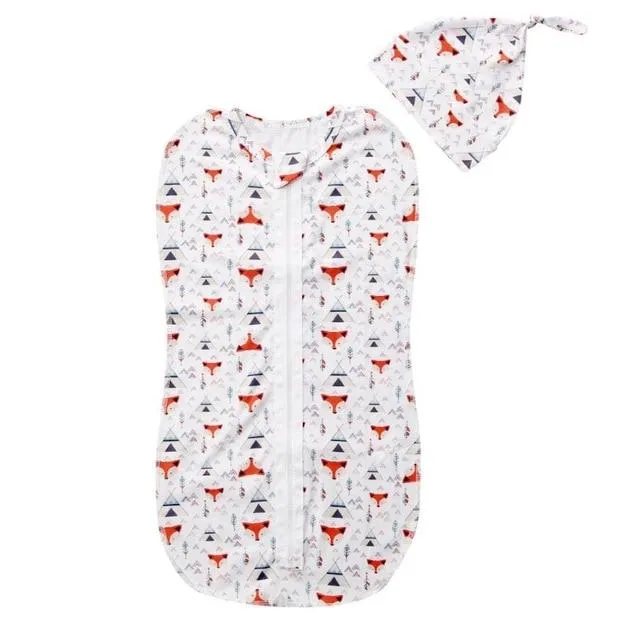 Swaddle Blanket Sleeping Bag Wrap and Hat 2pcs