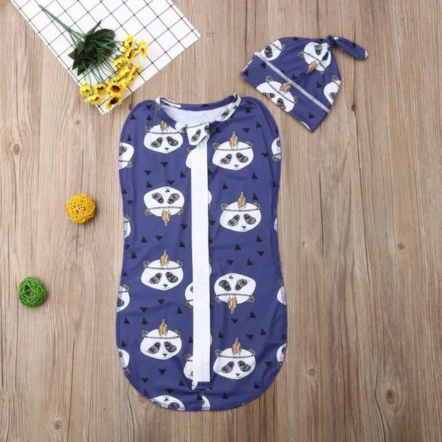 Swaddle Blanket Sleeping Bag Wrap and Hat 2pcs