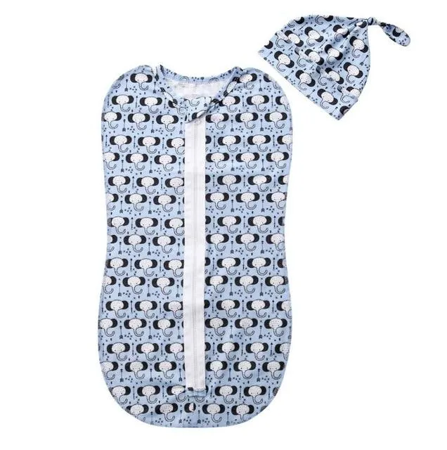 Swaddle Blanket Sleeping Bag Wrap and Hat 2pcs