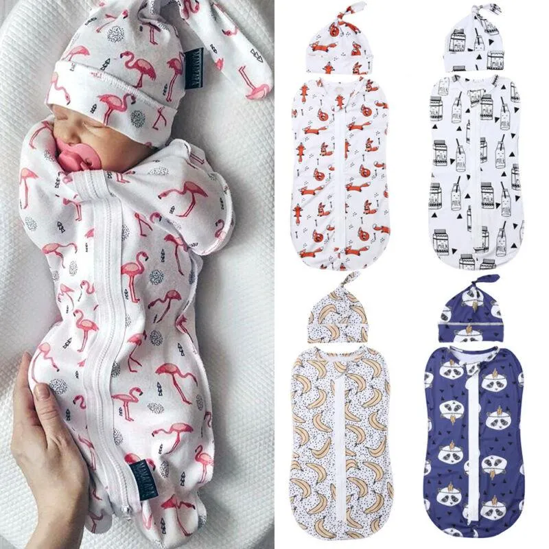 Swaddle Blanket Sleeping Bag Wrap and Hat 2pcs
