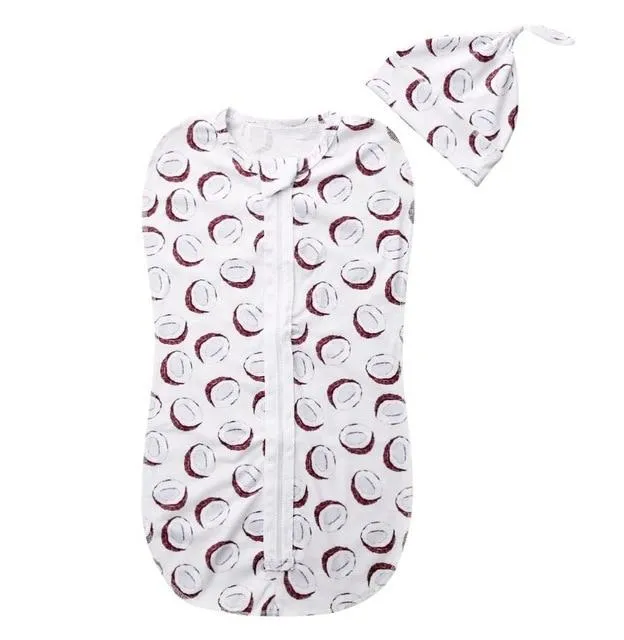 Swaddle Blanket Sleeping Bag Wrap and Hat 2pcs