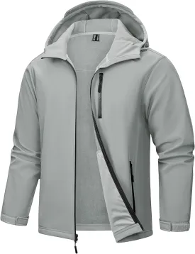 TACVASEN Men's Hooded Softshell Jacket Lightweight Waterproof Fleece Lined Windbreaker Rain Jacket Winter Outdoor Hiking