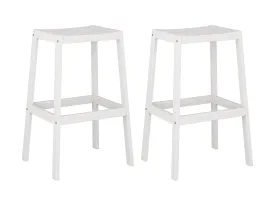 Washed White Natural Wood Bar Stools, Set of 2