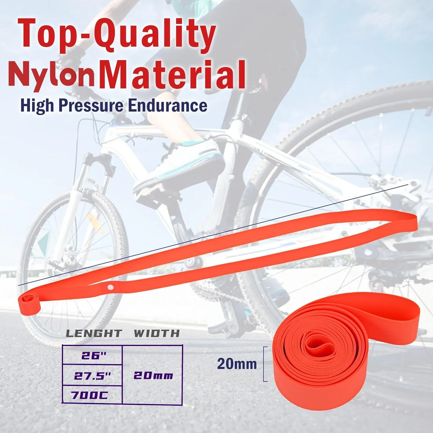 WINDIR 4 Pack Bicycle Rim Liner Strips, Nylon 26'' Bike Tire Liner Tape, Quality Tape Inner Tube Cushion Puncture and Air Leak Resistant for Mountain and Road Bikes (26inchx20mm)
