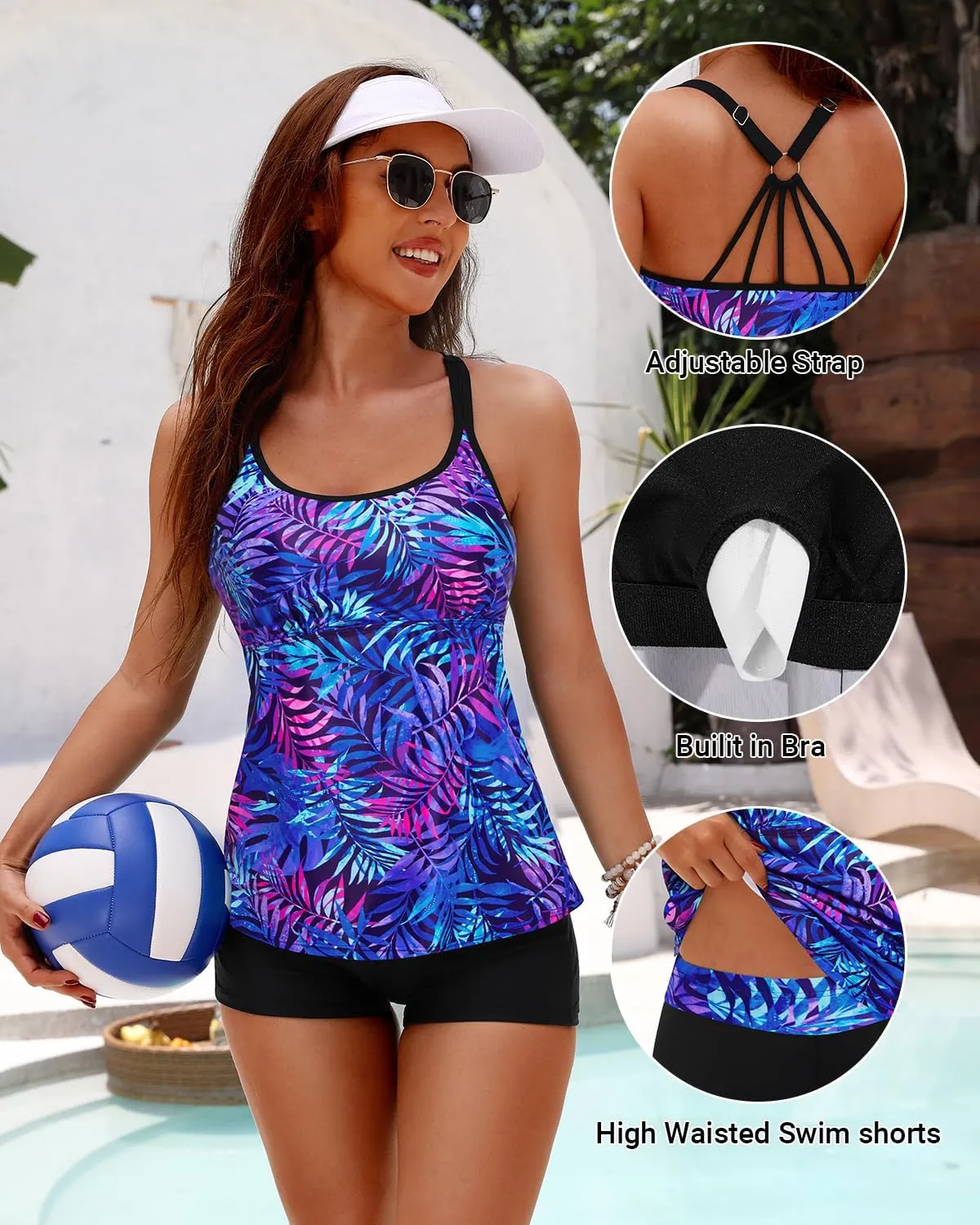 Yonique Two Piece Tankini Swimsuits for Women with Shorts Tummy Control Bathing Suits Athletic Swimwear