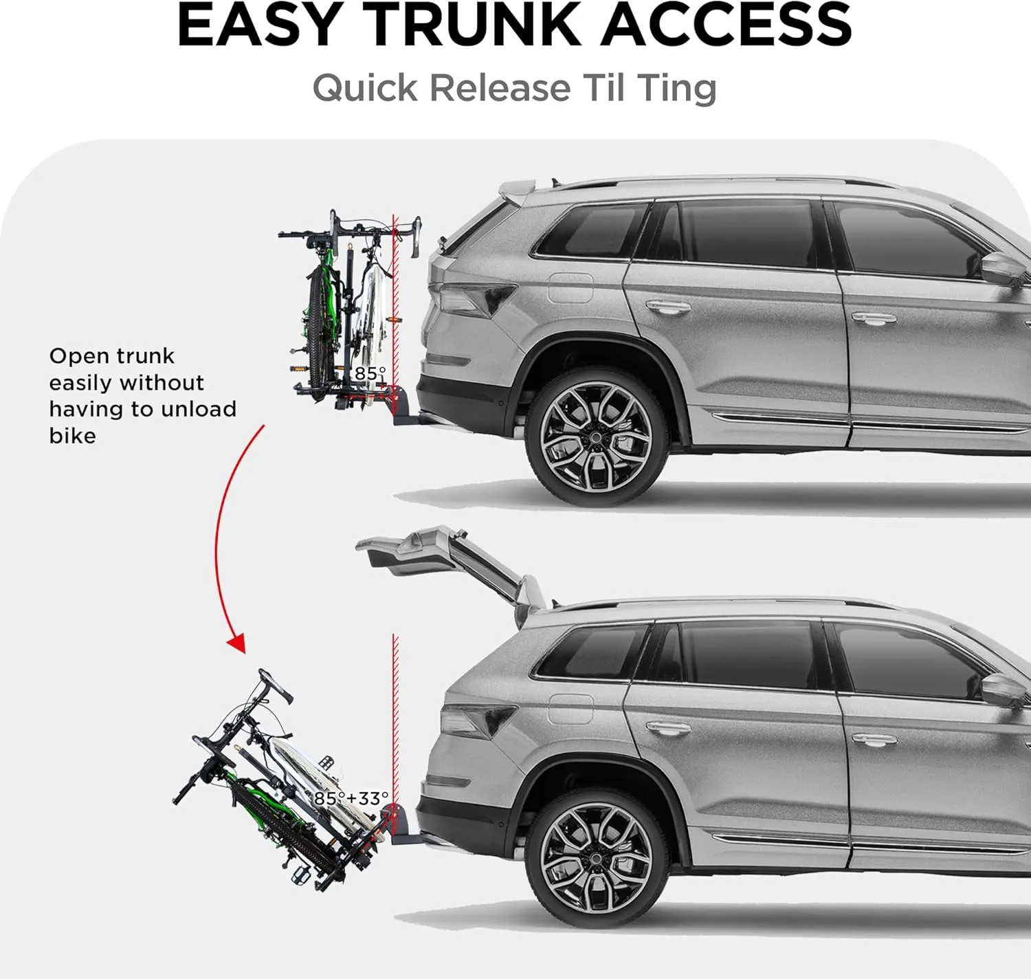 Young 200 lbs. Capacity Hitch Mounted 2-Bike Rack with Lock for Standard, Mountain, Fat Tire Bikes, fit Car, SUV, Van, RV, Trailer, Truck